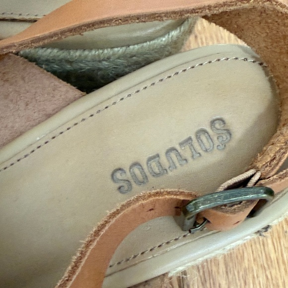 Soludos Tan Leather Cross-Strap Espadrille Wedge Sandals - Picture 4 of 5